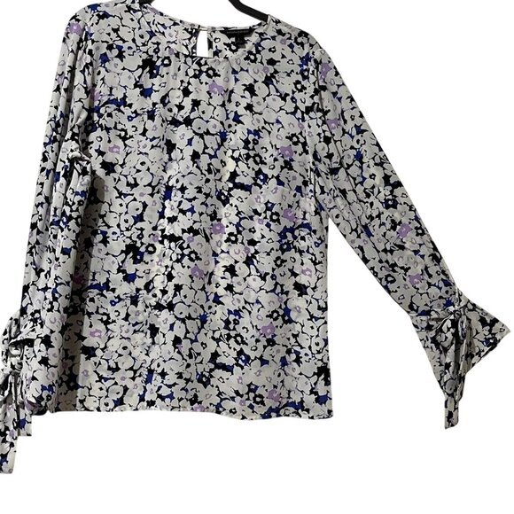 Banana Republic Womens Size L Floral Long Sleeve Blouse With Tie Cuffs - Picture 5 of 10